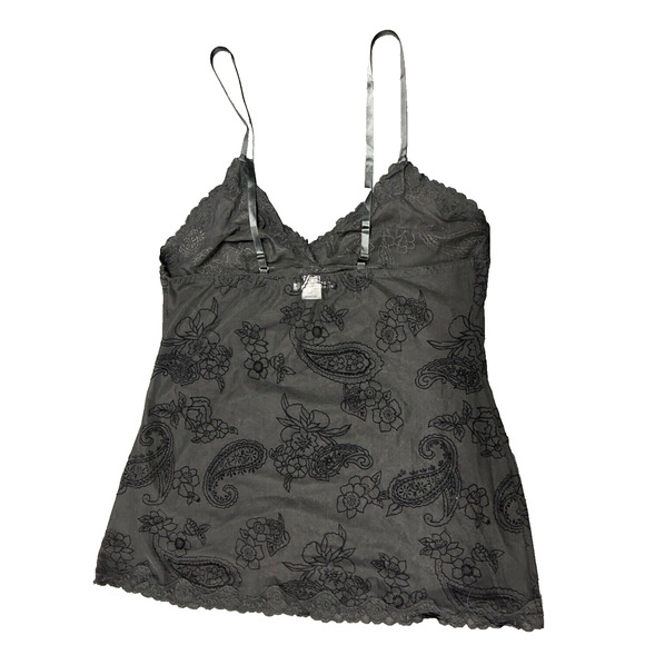 Seductive Wear by Cinema Etoile Sheer Black Paisley Pattern Sexy Slip Blouse L - Picture 2 of 6